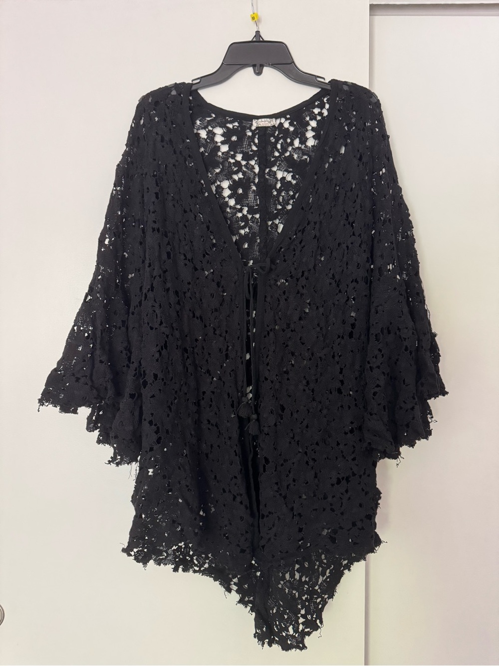 Free People Black Crochet Openwork Kimono